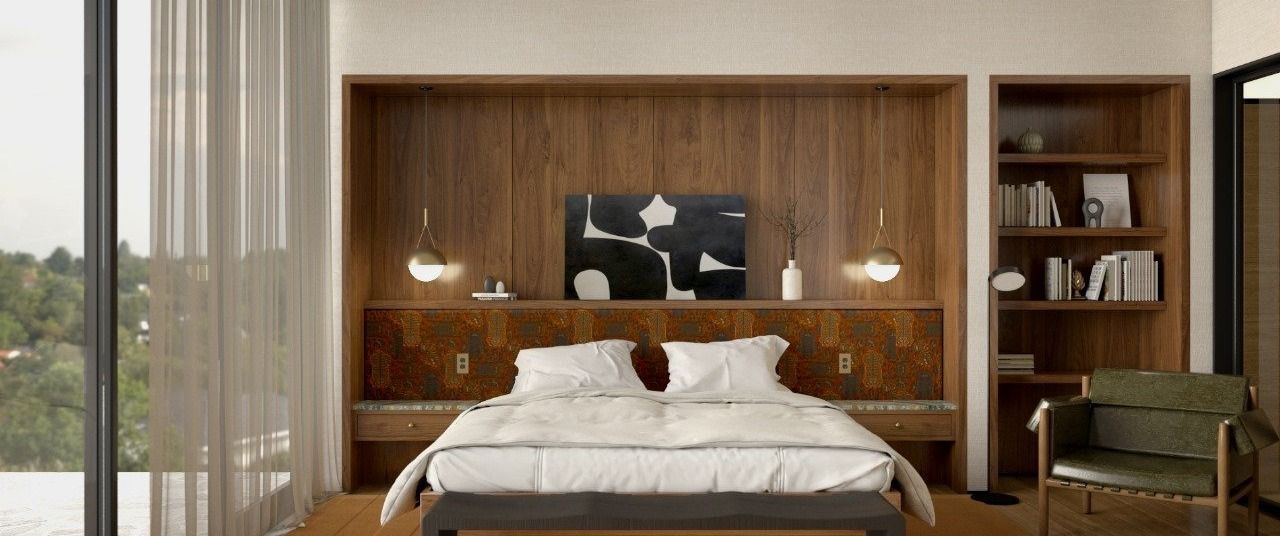 Bel Air custom home — bedroom toward the view, architectural rendering