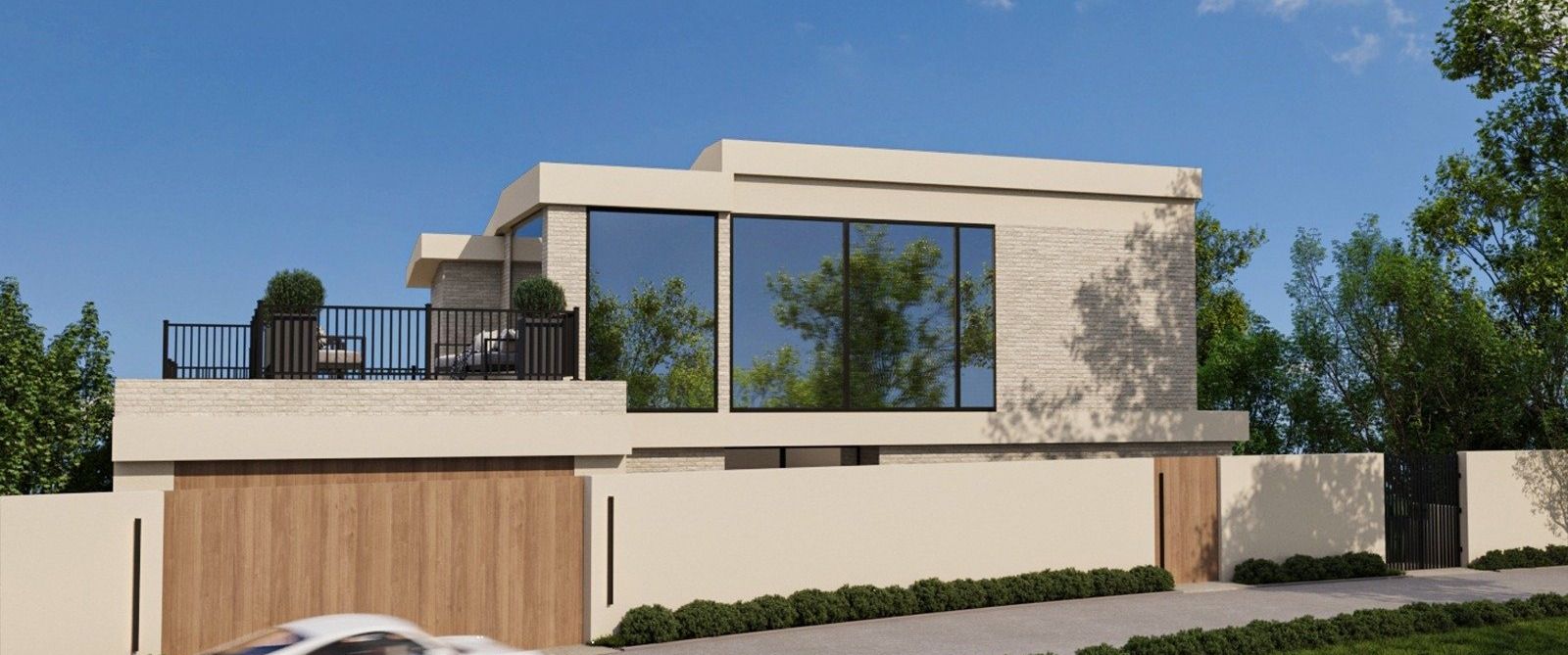 Bel Air custom home — street elevation with motor court, architectural rendering